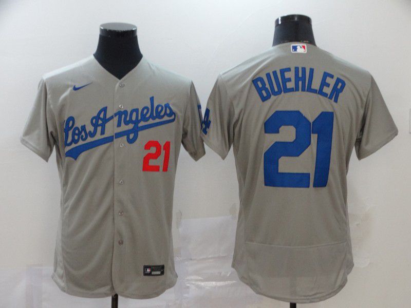 Men Los Angeles Dodgers #21 Buehler Grey Nike Elite MLB Jerseys